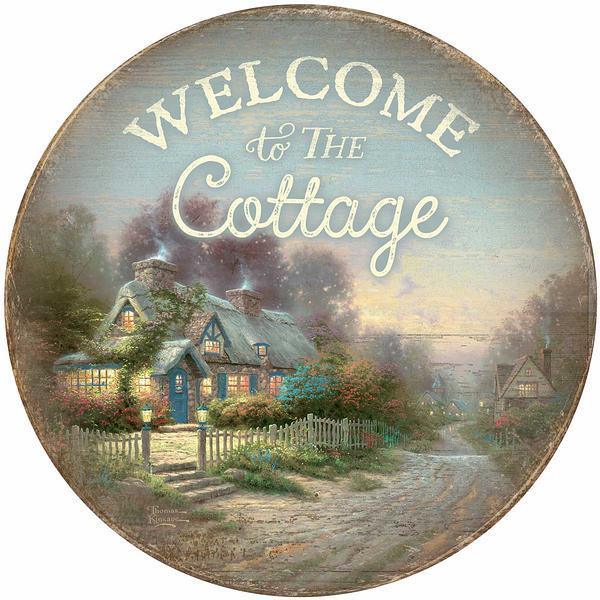Welcome to the Cottage 21" Round Wood Sign - Wild Wings