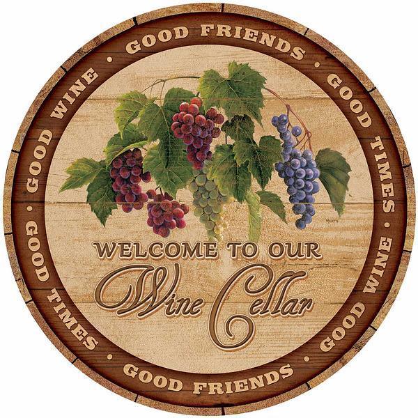 Welcome to our Wine Cellar 21" Round Wood Sign - Wild Wings
