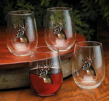 Whitetail Deer Portrait Stemless Wine Glasses - Wild Wings