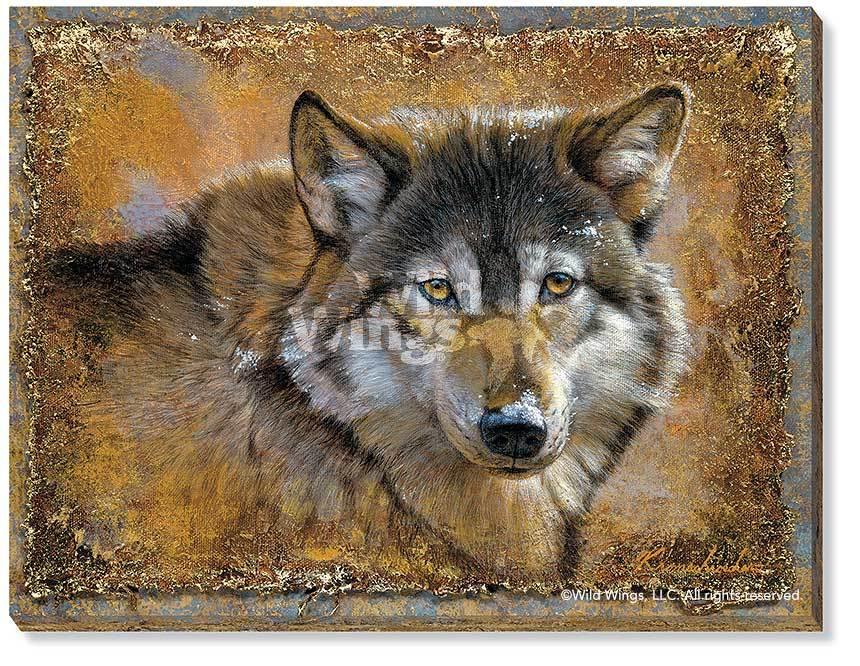 Crystals and Gold Wolf Wrapped Canvas - Wild Wings